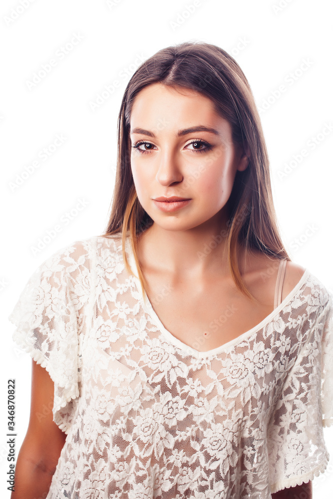 young pretty blonde hair woman happy smiling isolated on white background, lifestyle people concept young pretty blonde hair woman happy smiling isolated on white background, lifestyle people concept