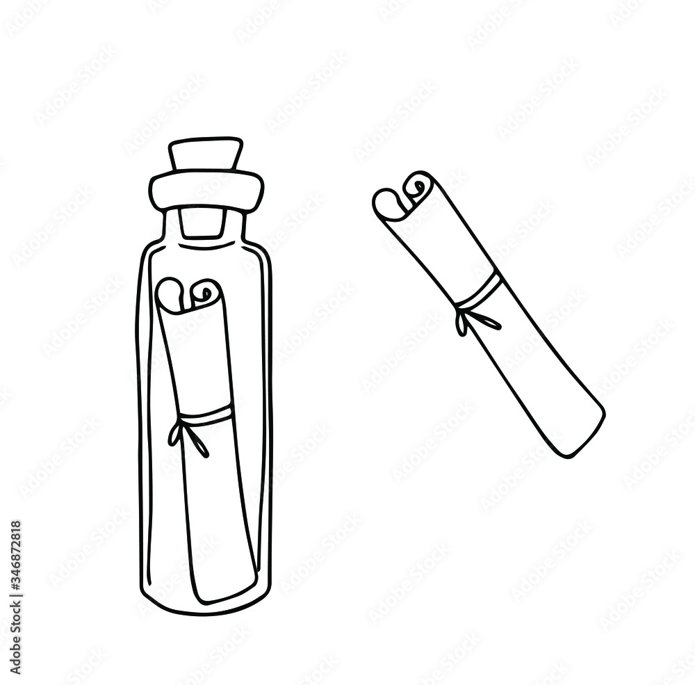 Message in a bottle. Vector. Freehand doodle style. Isolated on a white background. Message in a bottle. Vector. Freehand doodle style. Isolated on a white background.