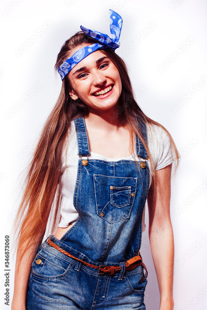 young pretty blond girl hipster posing frendly against white background wall, smiling woman with long hair young pretty blond girl hipster posing frendly against white background wall, smiling woman with long hair
