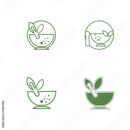 Pharmacy icon   Herbal pharmacy symbol    Pestle and Mortar vector illustration design template