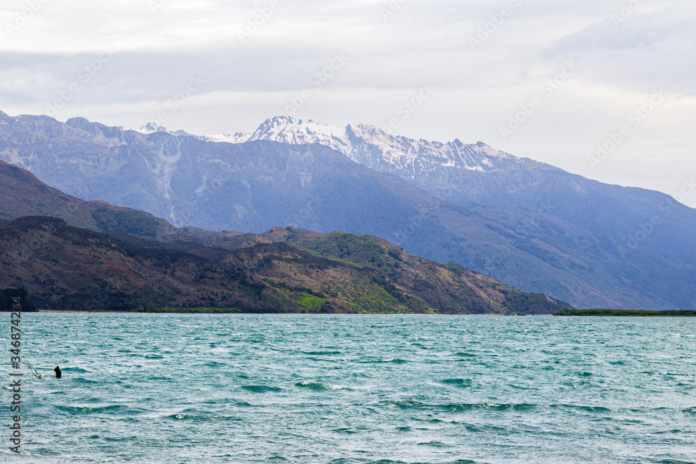 Cliffs and water. Wanaka lake. South Island, New Zealand