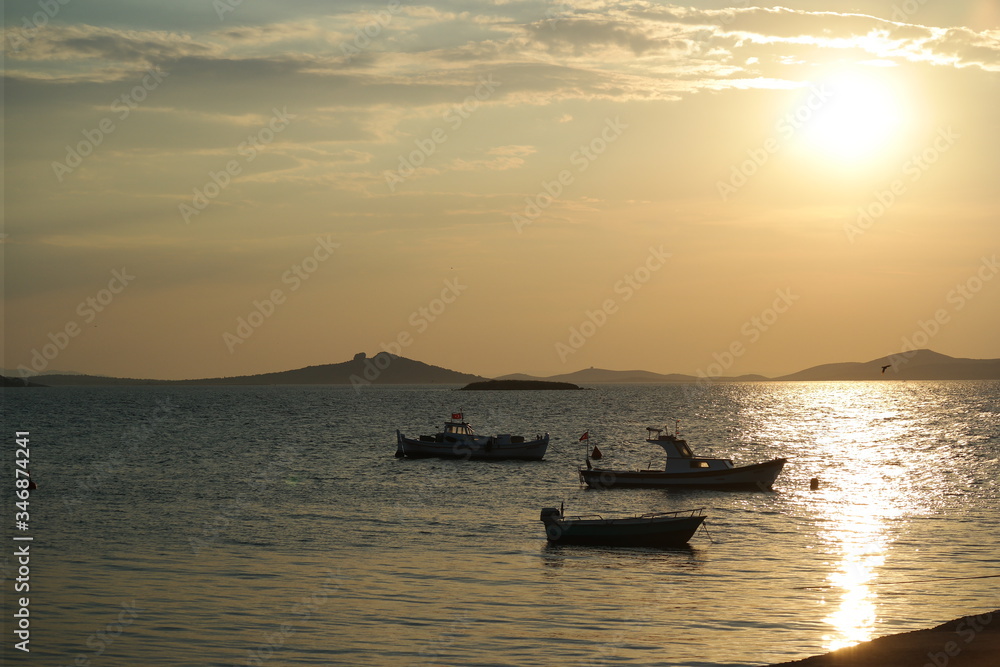fishing boats at sunset ayvalık turkey