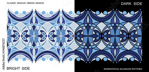 Colorful seamless edging. Vector mosaic pattern. Mediterranean motif. Retro style ornament