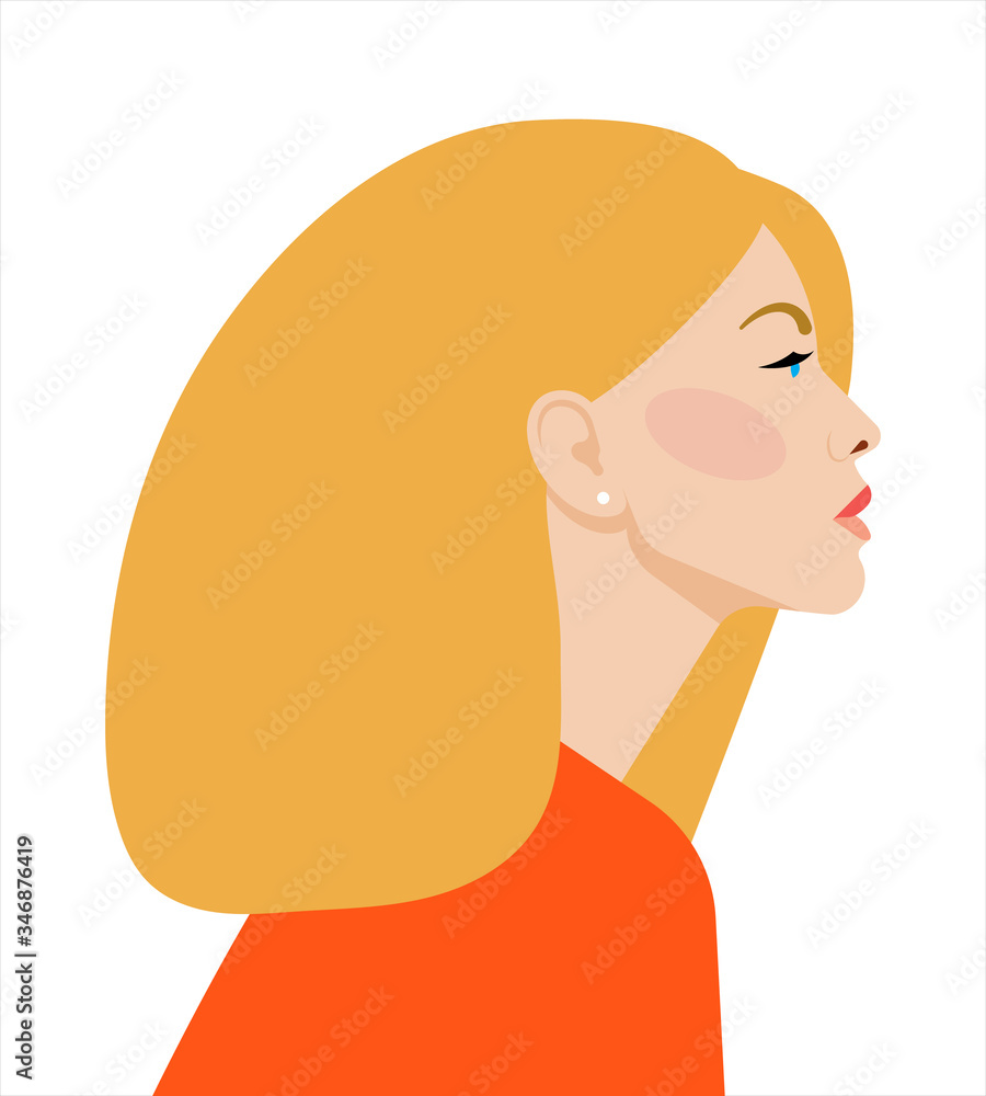 Portrait of beautiful blonde Woman. Confident strong woman looks forward. Feminist, professional, mother, wife, girlfriend. Vector illustration on a white background.