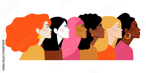 Multi-ethnic beauty. Different ethnicity women: African, Asian, Chinese, European, Latin American, Arab. Women different nationalities and cultures. The struggle for rights, independence, equality.