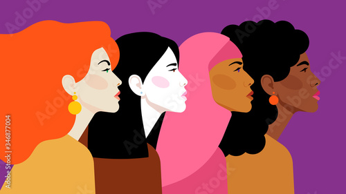 Diverse multi-ethnic women. Different women: African, Asian, Chinese, European, Latin American, Arab. Women different nationalities and cultures. The struggle, independence, equality, diversity