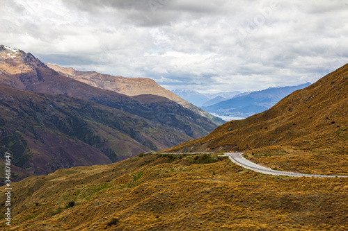 The road among the hills and mountain peaks of the South Island. New Zealand
