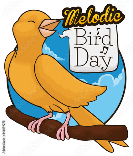 Happy Canary Singing in its Day: Bird Day, Vector Illustration