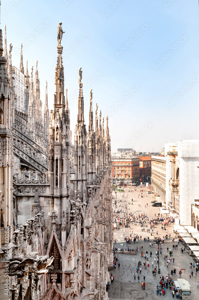 Breathtaking view  from the rooftop of Duomo Cathedral, Milan, Italy