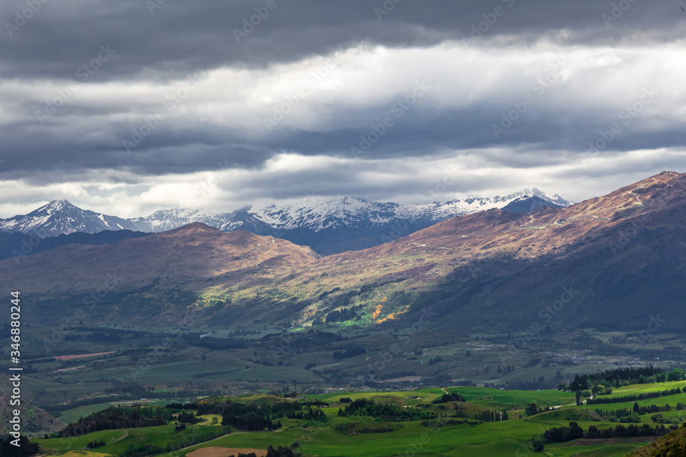 Mountain ranges near Queenstown. South Island, New Zealand