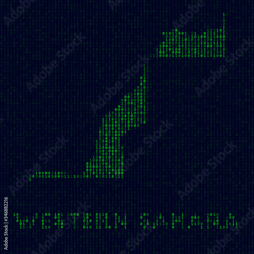 Digital Western Sahara logo. Country symbol in hacker style. Binary code map of Western Sahara with country name. Charming vector illustration.