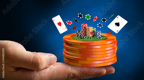 Casino chips on hand illustration background. 3D illustration photo