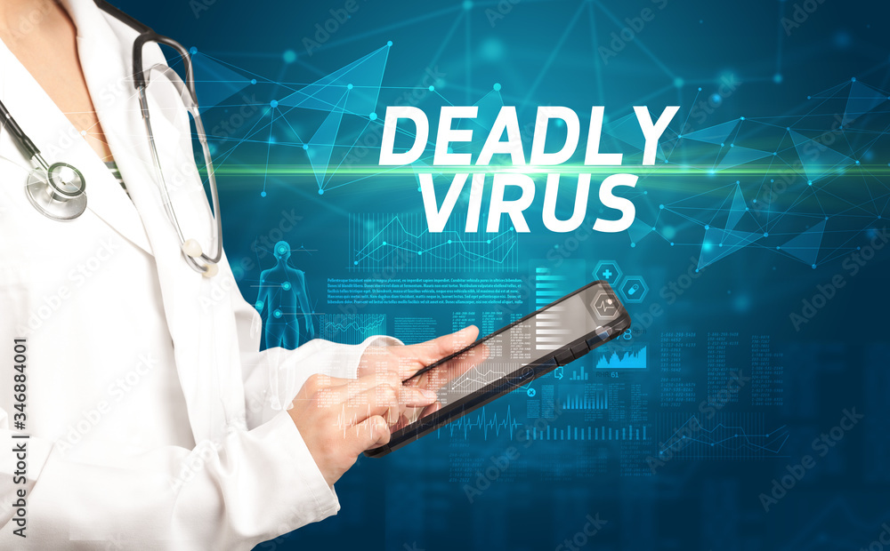doctor writes notes on the clipboard with DEADLY VIRUS inscription, medical diagnosis concept doctor writes notes on the clipboard with DEADLY VIRUS inscription, medical diagnosis concept