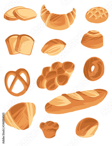 Bakery products set for bakery shop cartoon food bread collection flat vector illustration isolated on white background