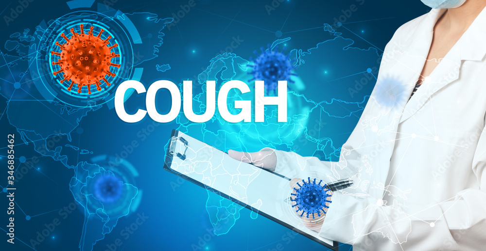 Doctor fills out medical record with COUGH inscription, virology concept Doctor fills out medical record with COUGH inscription, virology concept
