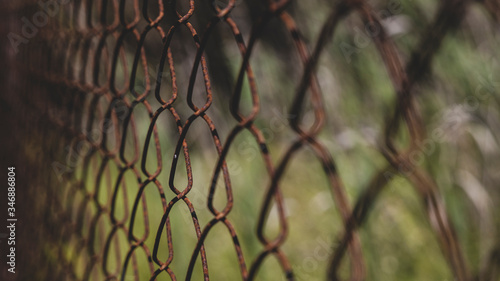 rusty wire fence in perspective.
