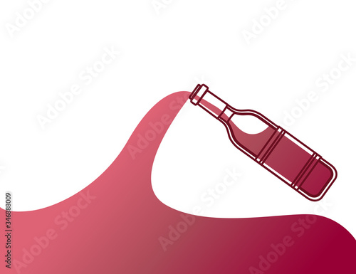 Advertising flyer design with pouring red wine from glass bottle abstract outline style flat vector illustration on white background