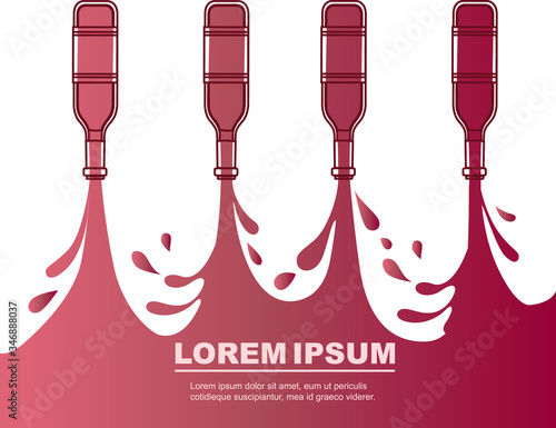 Advertising flyer design with pouring red wine from glass bottle abstract outline style flat vector illustration on white background