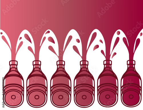 Advertising flyer design with pouring red wine from glass bottle abstract outline style flat vector illustration on white background