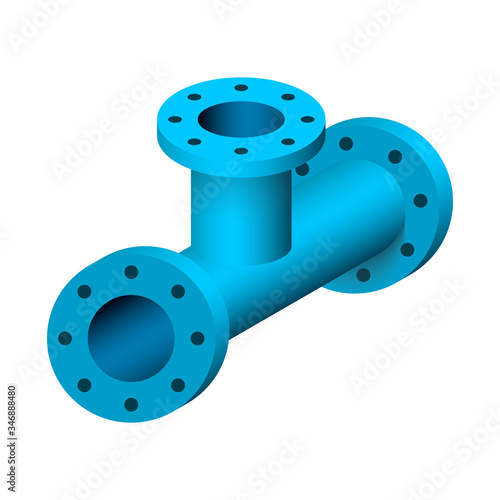 Pipe vector. Connection by flange fitting. For pipeline construction to transport liquid or gas in industry i.e. crude, oil, natural gas. Also water supply infrastructure in plumbing and irrigation.