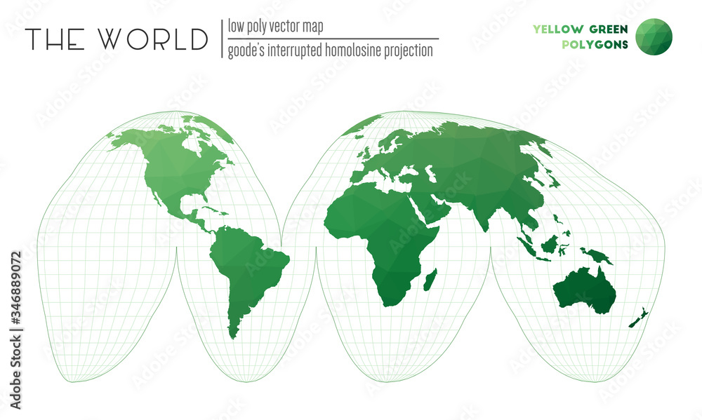 Polygonal map of the world. Goode's interrupted homolosine projection ...