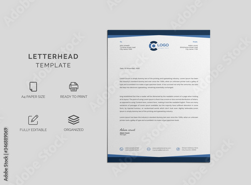 Corporate blue business letterhead design vector template. Simple and clean ready to print.
