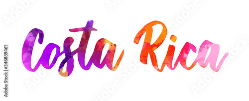 Costa Rica - handwritten modern calligraphy watercolor painted lettering. Template for invitation, poster, flyer, banner, etc.