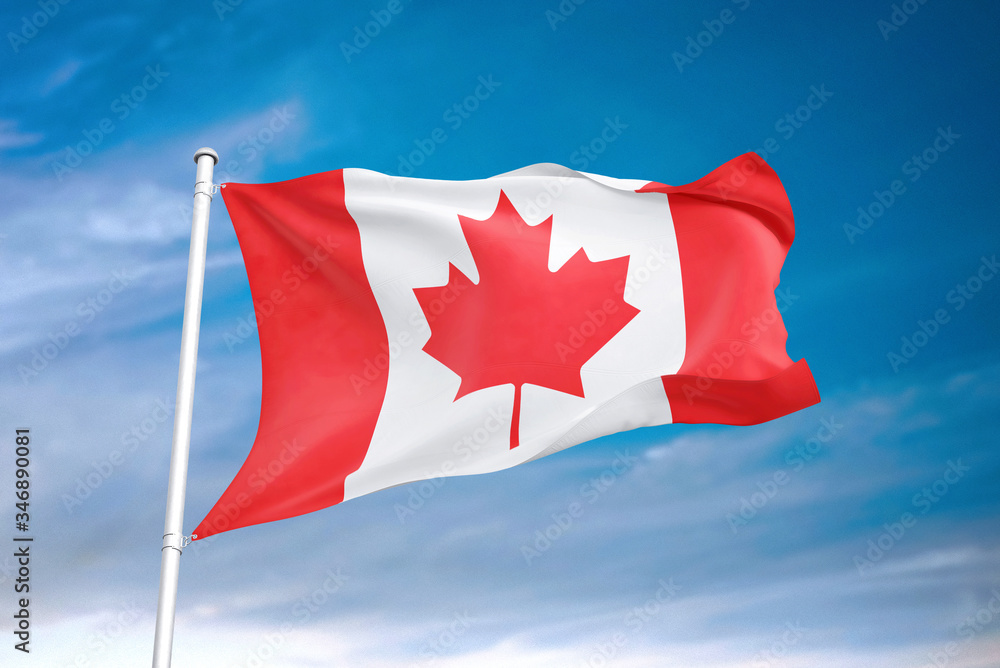 Canada flag waving sky background 3D illustration Canada flag waving sky background 3D illustration