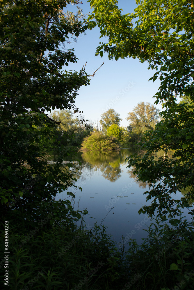 Beautiful Savica lake landscape near heating plant in Zagreb, used for cooling and as fishing spot for fishermen Beautiful Savica lake landscape near heating plant in Zagreb, used for cooling and as fishing spot for fishermen