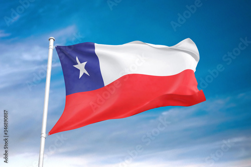 Chile flag waving sky background 3D illustration