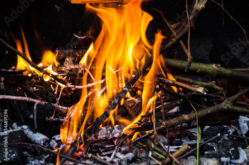 Close-up Of Bonfire At Night