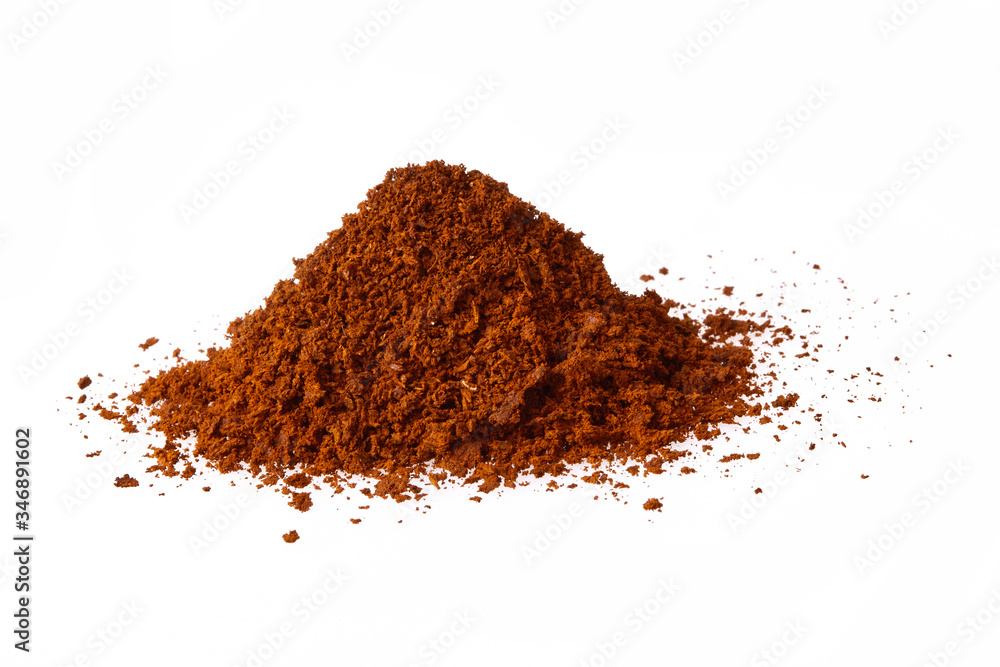 Chaga Mushroom Powder - natural treatment suplement, isolated on white background Chaga Mushroom Powder - natural treatment suplement, isolated on white background