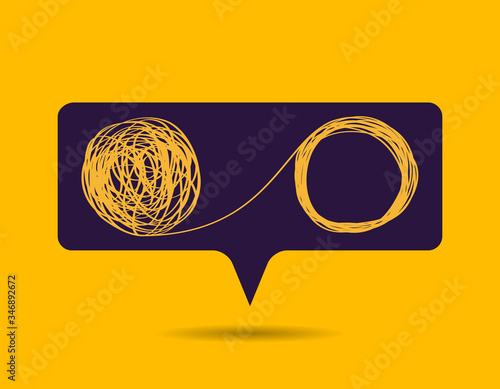 concept bubble icon showing the unraveling of a tangled line. metaphor for a mentor or coach in problems business