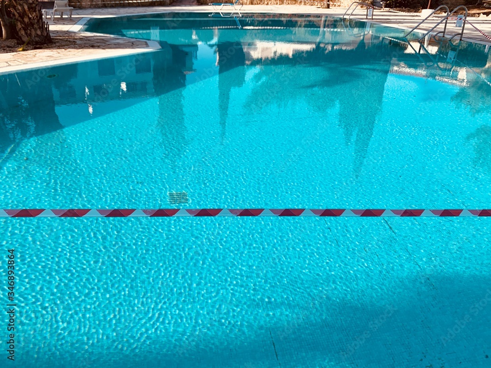 Swimming pool closed for quarantine period. Virus protection. Cyprus