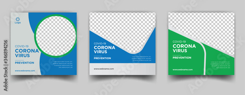 Corona virus campaign poster for social media post. Virus warning square web banner post template