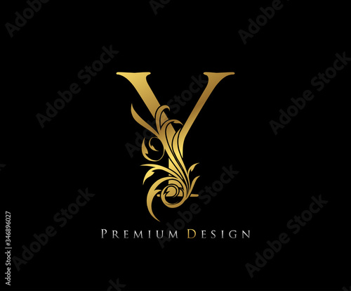 Luxury Gold Premium Y Letter . Graceful style. Calligraphic beautiful logo. Vintage drawn emblem for book design, brand name, business card, Restaurant, Boutique, Hotel.