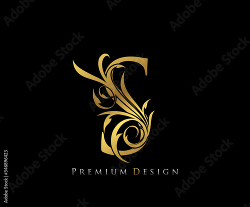 Fototapeta Naklejka Na Ścianę i Meble -  Luxury Gold Premium S Letter . Graceful style. Calligraphic beautiful logo. Vintage drawn emblem for book design, brand name, business card, Restaurant, Boutique, Hotel.