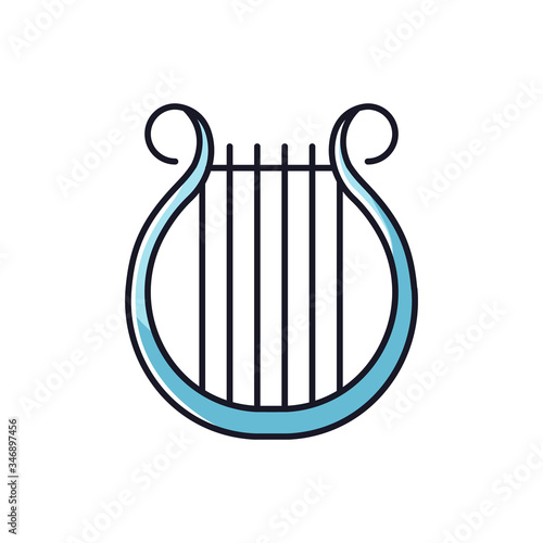 Lyra RGB color icon. Classical music. Orchestra string musical instrument. Opera performance. Greek muse symbol. Ancient theater and old culture. Folk music. Isolated vector illustration