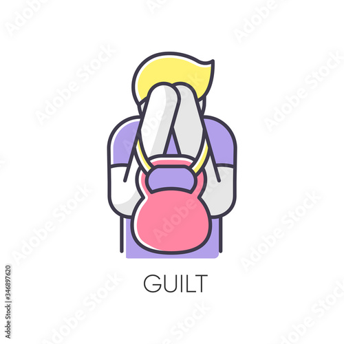 Guilt RGB color icon. Man feeling ashamed. Mental health issue. Heavy weight of self blame. Psychological help. Obsessive compulsive disorder symptom. Depression pain. Isolated vector illustration