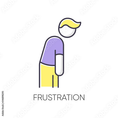 Frustration RGB color icon. Burnout symptom. Man suffer from anxiety. Major depressive disorder. Psychological issue. Sad person under pressure. Mental health problem. Isolated vector illustration
