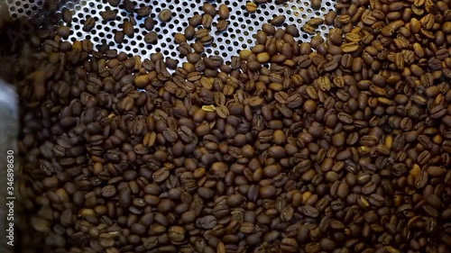 Production of Fresh Roasted Coffee Beans at Roasting Factory (ID: 346898630)