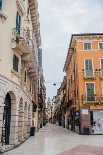 Verona during Coronavirus quarantine, empty street Via Mazzini  around Arena  © StyleFootage