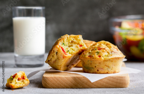 Vegetables muffins on a cutting board. Healthy vegetarian food. 