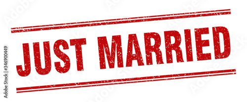 just married stamp. just married label. square grunge sign