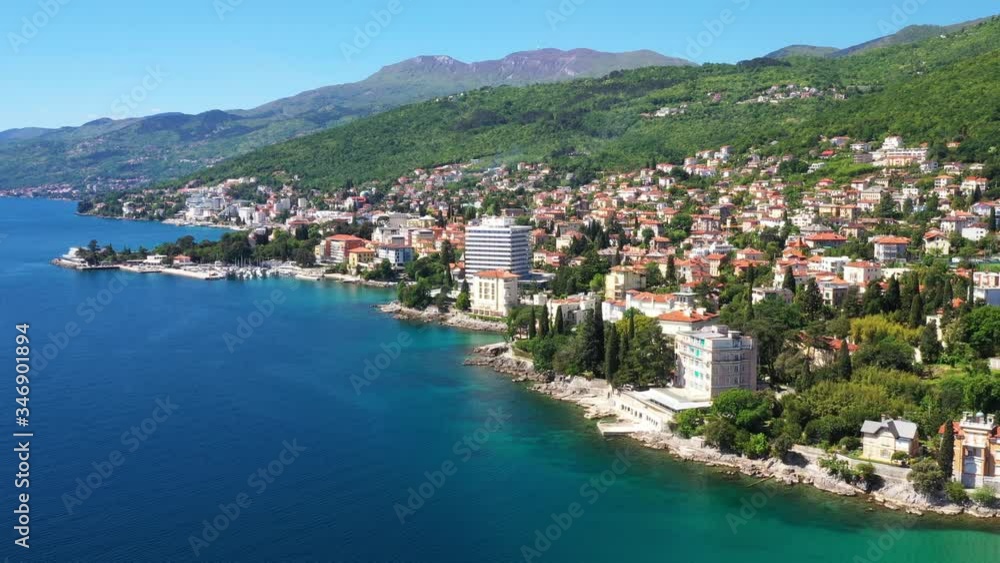 Croatian coastline, beautiful Opatija riviera on Kvarner, aerial view of popular scenic tourist resorts and beaches Croatian coastline, beautiful Opatija riviera on Kvarner, aerial view of popular scenic tourist resorts and beaches