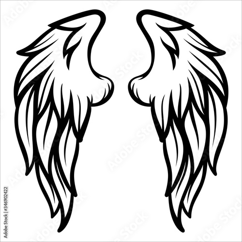 Vintage isolated heraldic wings logo with detailed and abstract plumage, for tattoo or heraldry design