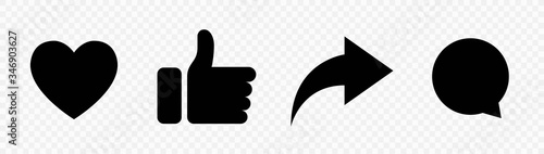 Social media icons thumb up and heart icon with repost and comment.Collection of popular social media logo symbol.Web communication icons isolated.Mail thumb up heart website account internet icon