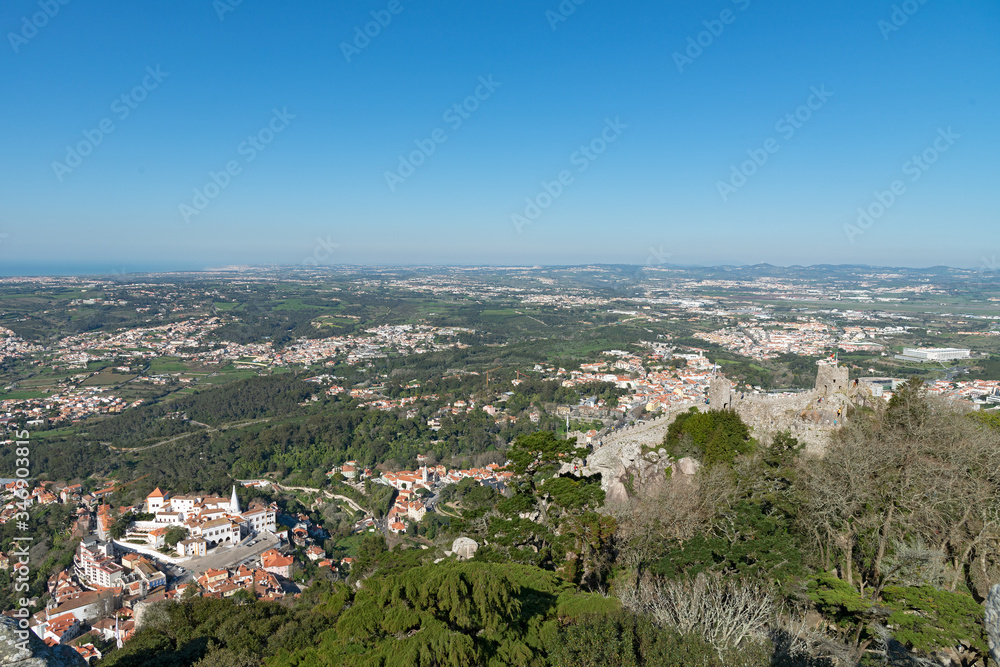 Sintra, Portugal - February 2020: castle of the Moors (Castelo dos Mouros)