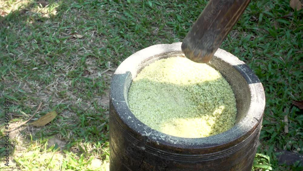 Mortar made of wood traditional equipment for traditional Thai rice mills Mortar made of wood traditional equipment for traditional Thai rice mills