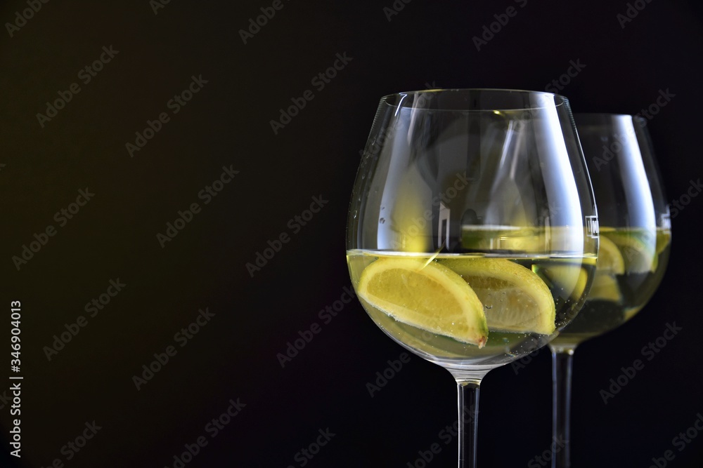 Glass of a cold cocktail drink with white wine Glass of a cold cocktail drink with white wine
